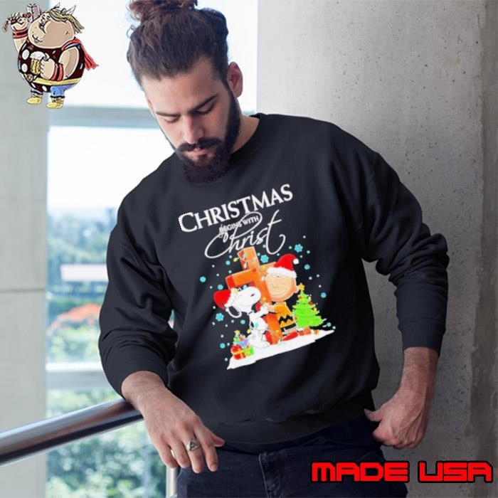 Charlie Brown and Snoopy Christmas Begins with Christ Black Sweatshirt