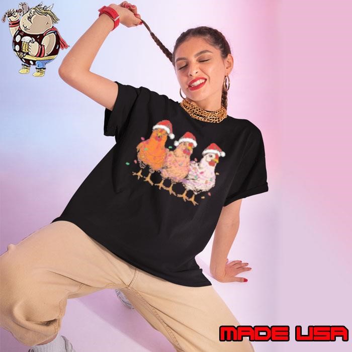 Chicken Santa Hat Christmas Light 2024 Ladies tee