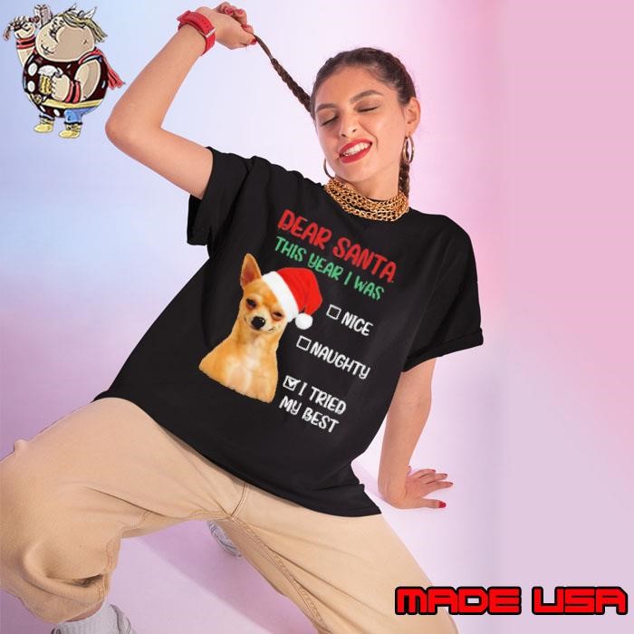 Chihuahua Dear Santa This Year I Was Nice Naughty I Tried My Best Ladies tee