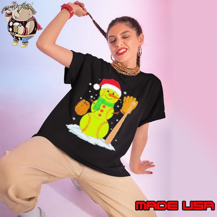 Christmas Snowman Softball Pitcher Xmas Softball Ladies tee