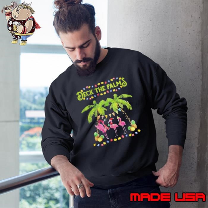 Deck The Palms Merry Flamingo Christmas Sweatshirt