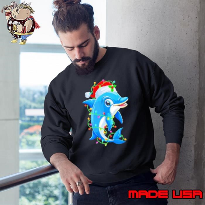 Dolphin Santa Hat Christmas Tree Lights Xmas Pajamas Sweatshirt