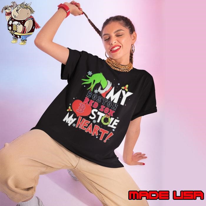 Grinch Hand My Boston Red Sox Stole My Heart Christmas 2024 Ladies tee