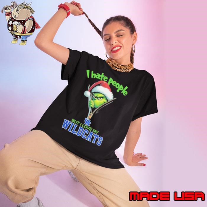 Grinch Santa Hat I Hate People But I Love Kentucky Wildcats Christmas Logo Ladies tee