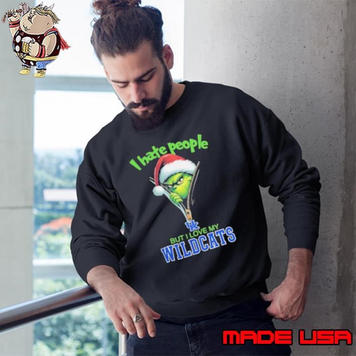 Grinch Santa Hat I Hate People But I Love Kentucky Wildcats Christmas Logo Sweatshirt