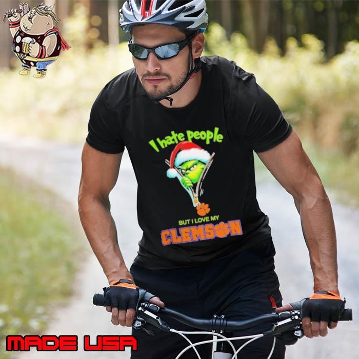 Grinch Santa Hat I Hate People But I Love My Clemson Tigers Christmas Logo Unisex