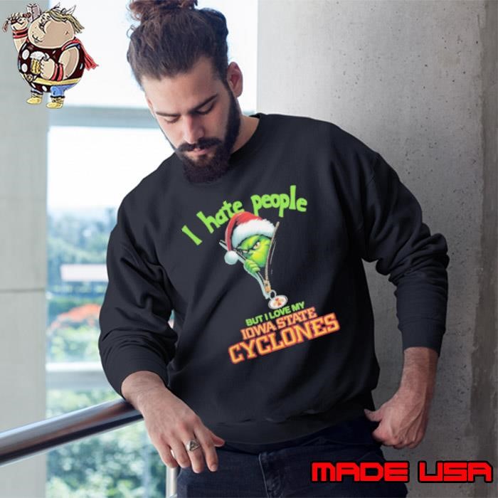 Grinch Santa Hat I Hate People But I Love My Iowa State Cyclones Christmas Logo Sweatshirt
