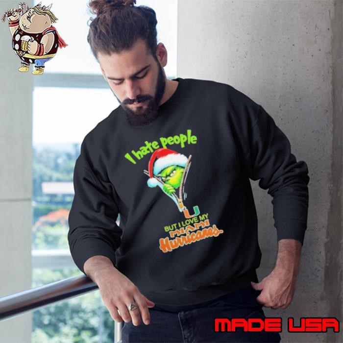 Grinch Santa Hat I Hate People But I Love My Miami Hurricanes Christmas Logo Sweatshirt