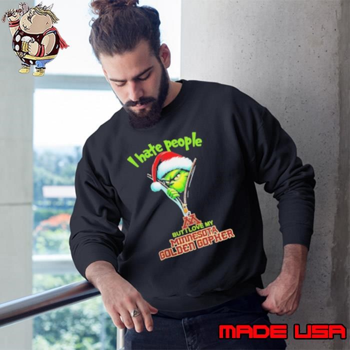 Grinch Santa Hat I Hate People But I Love My Minnesota Golden Gophers Christmas Logo Sweatshirt