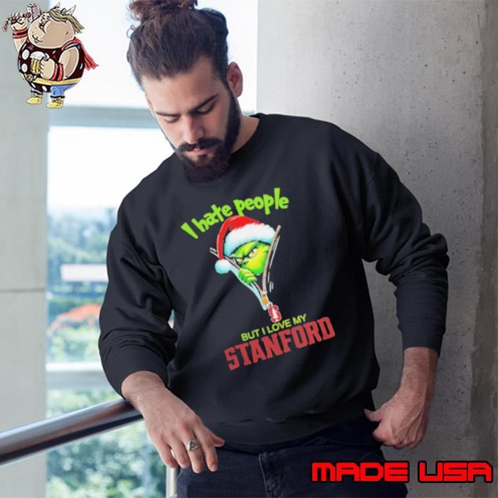 Grinch Santa Hat I Hate People But I Love My Stanford Cardinal Christmas Logo Sweatshirt