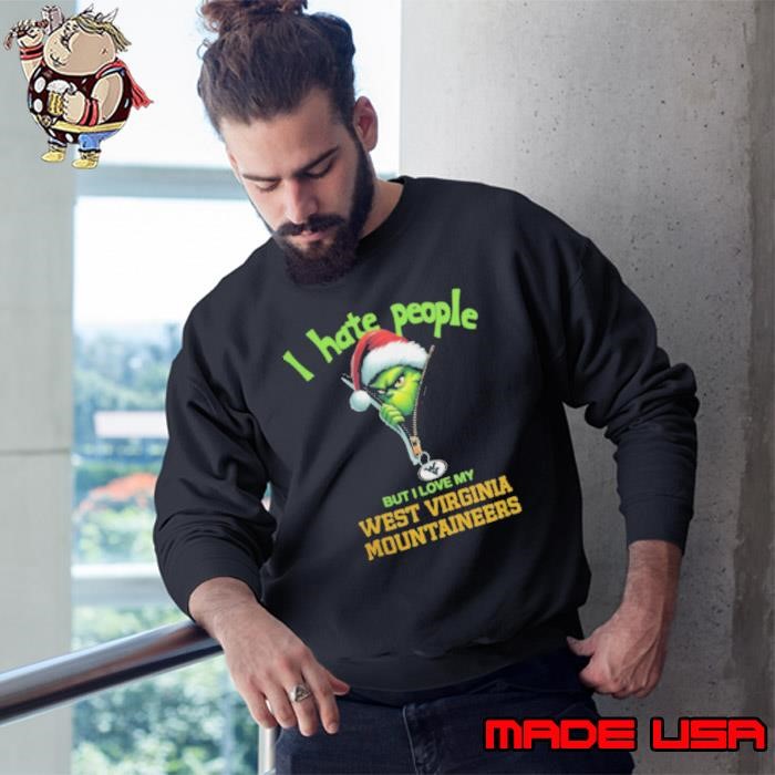 Grinch Santa Hat I Hate People But I Love My West Virginia Mountaineers Christmas Logo Sweatshirt