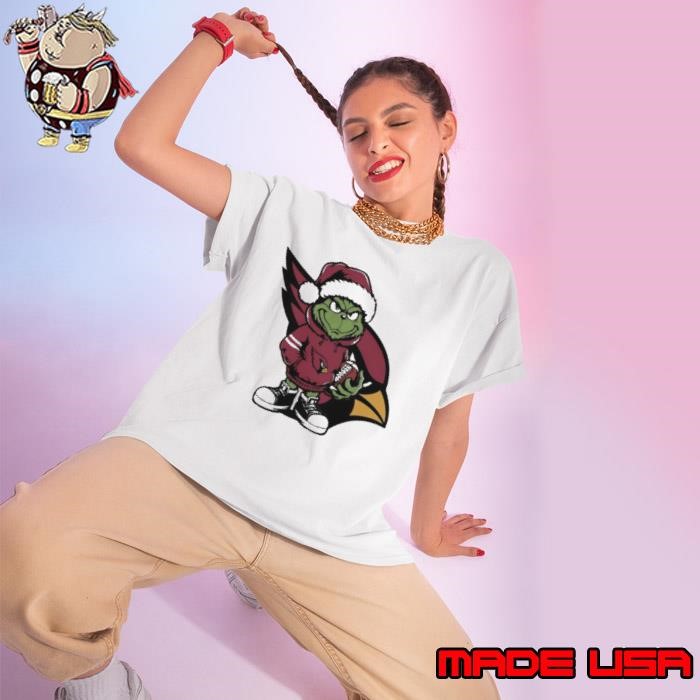 Grinch hug ball Arizona Cardinals Christmas Ladies tee