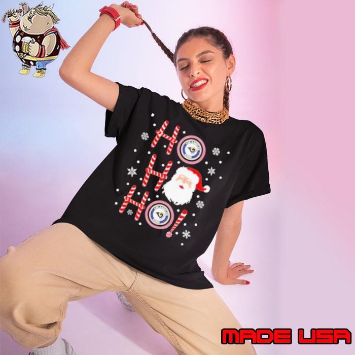 Ho Ho Ho Los Angeles Rams Santa Claus Christmas Ladies tee