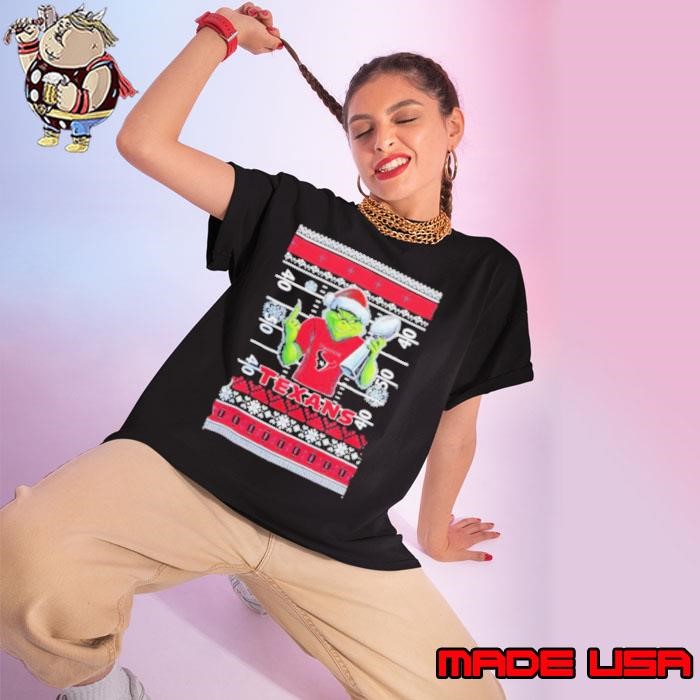 Houston Texans X Grinch Christmas with Super Bowl Trophy ugly Christmas Ladies tee