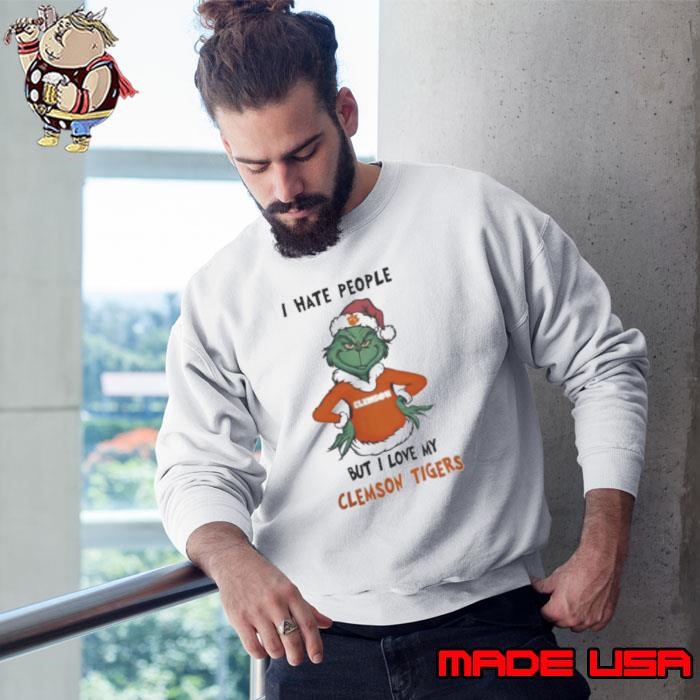 I Hate People But I Love My Clemson Tigers Grinch Merry Christmas Sweatshirt