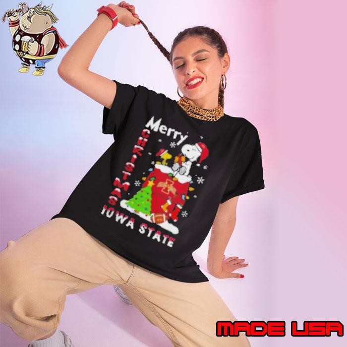 Iowa State Cyclones Snoopy And Woodstock Merry Christmas Ladies tee