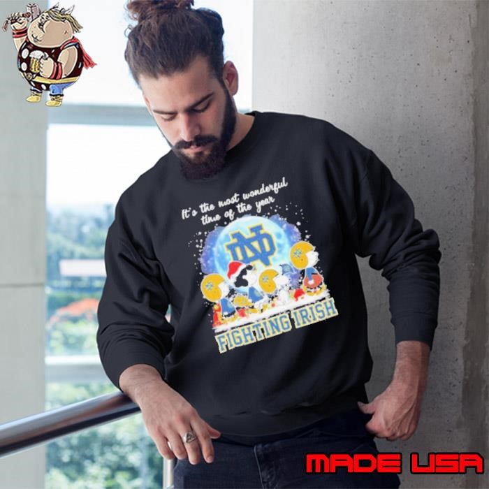 It’s The Most Wonderful Time Of The Years Peanuts Characters X Notre Dame Fighting Irish Merry Christmas Sweatshirt