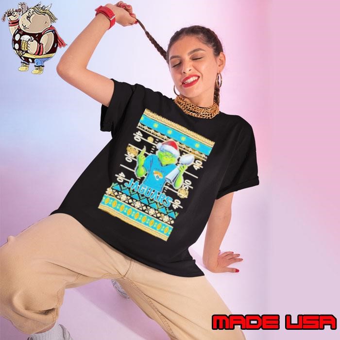 Jacksonville Jaguars X Grinch Christmas with Super Bowl Trophy ugly Christmas Ladies tee