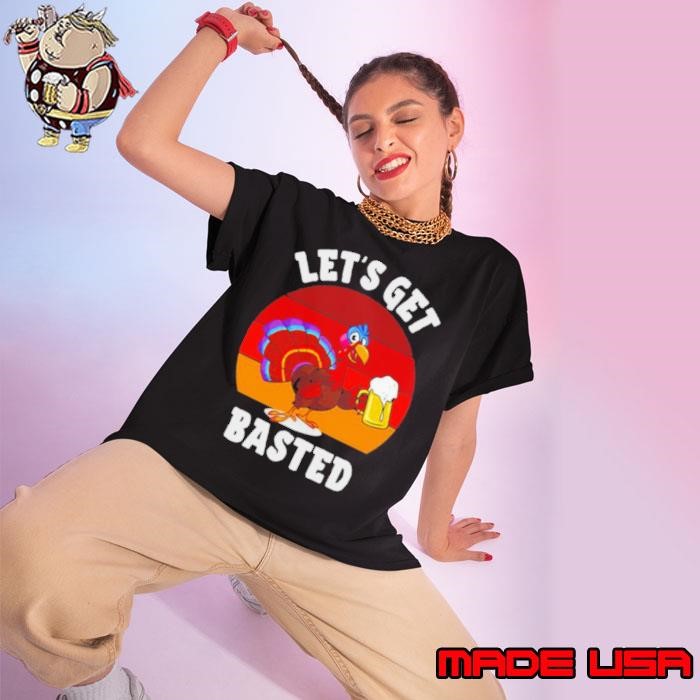 Lets get basted beer drinking turkey vintage retro Ladies tee