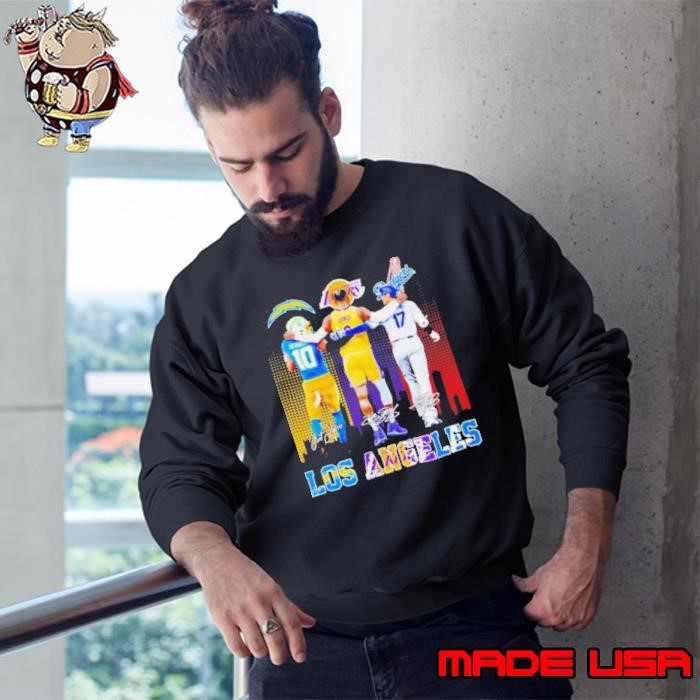 Los Angeles teams Chargers Lakers Dodgers players Herbert James Ohtani signatures Sweatshirt