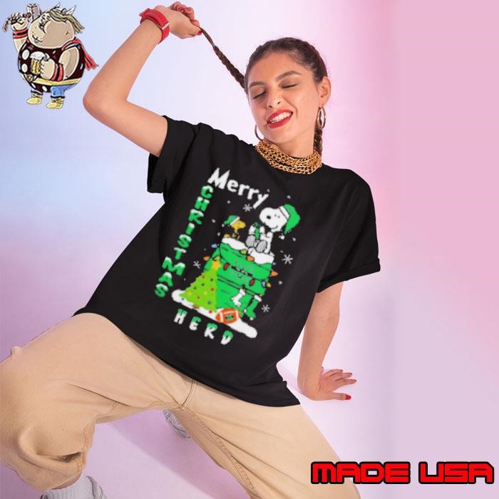 Marshall Thundering Herd Snoopy And Woodstock Merry Christmas Ladies tee