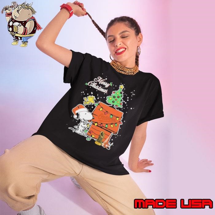 Merry Christmas With Snoopy Baby Baltimore Orioles Ladies tee