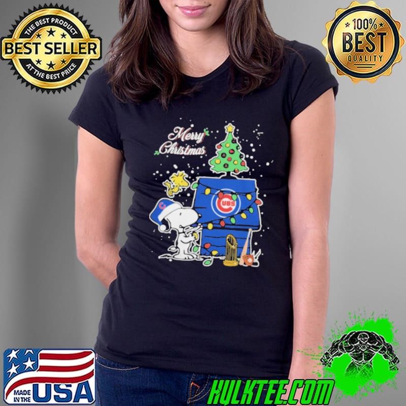 Merry Christmas With Snoopy Baby Chicago Cubs Ladies tee
