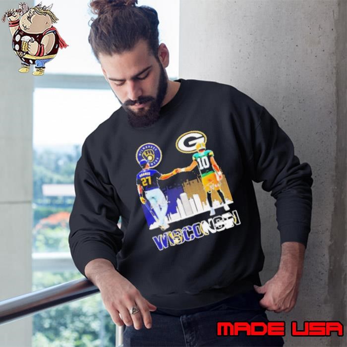 Milwaukee Brewers Adames and Green Bay Packers Love Wisconsin city skyline Sweatshirt