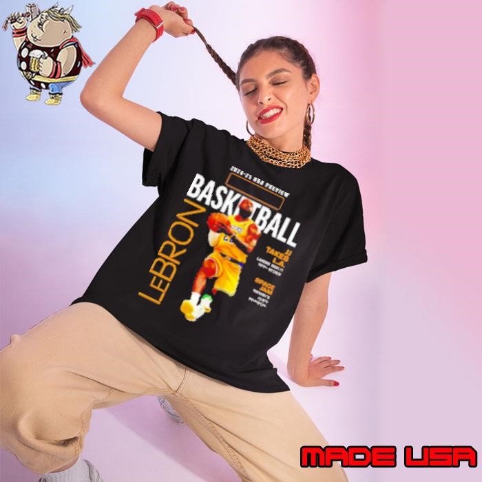NBA preview Lebron James Los Angeles Lakers basketball on the drive graphic Ladies tee