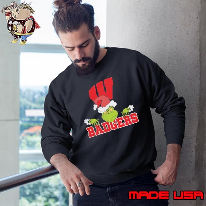 NCAA Wisconsin Badgers Logo Football Grinch Christmas Sweatshirt
