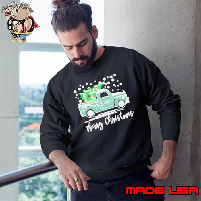 New York Jets Logo Truck and Tree Merry Christmas Sweatshirt