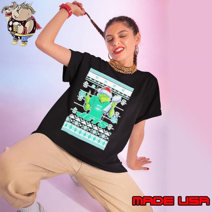 New York Jets X Grinch Christmas with Super Bowl Trophy ugly Christmas Ladies tee