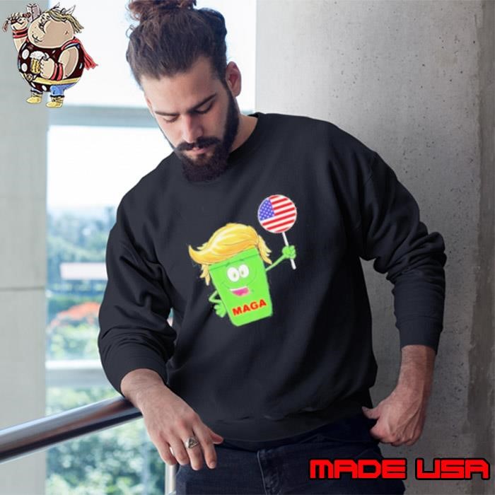 Nice Trump MAGA Cartoon Garbage Can American Flag Sweatshirt