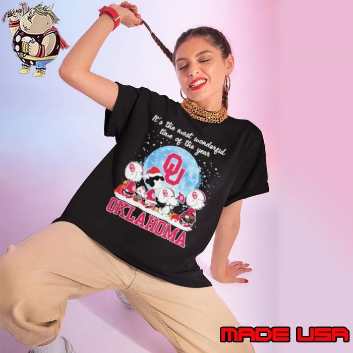 Oklahoma Sooners It The Most Wonderful Time Of The Year Peanut Characters Christmas Ladies tee