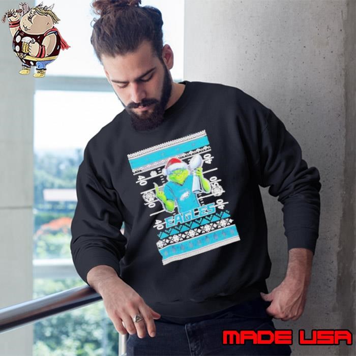 Philadelphia Eagles X Grinch Christmas with Super Bowl Trophy ugly Christmas Sweatshirt