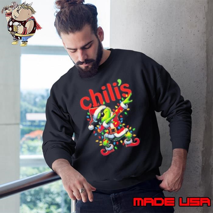 Santa Grinch Dabbing Chili’s Merry Christmas Light Sweatshirt