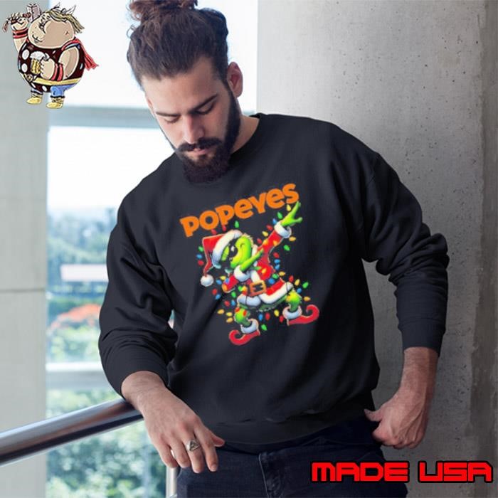 Santa Grinch Dabbing Popeyes Merry Christmas Light Sweatshirt