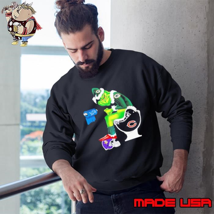 Santa Grinch Green Bay Packers Chicago Bears Detroit Lions Minnesota Vikings toilet Sweatshirt