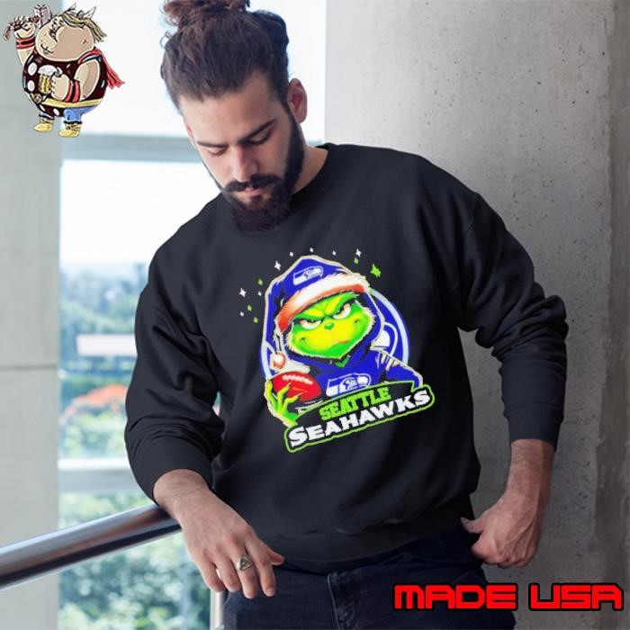 Seattle Seahawks Grinch wearing Santa hat Christmas 2024 Sweatshirt