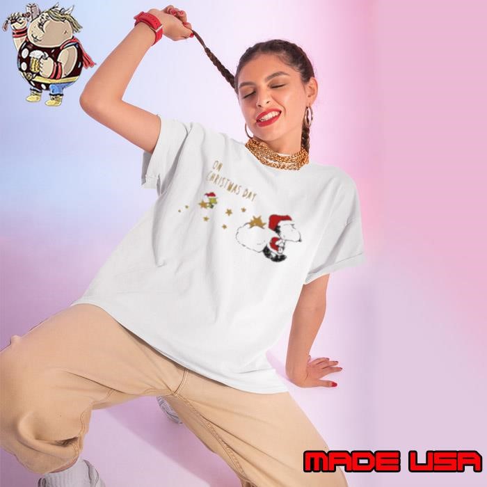 Snoopy and Woodstock on Christmas day Abbey Road Ladies tee