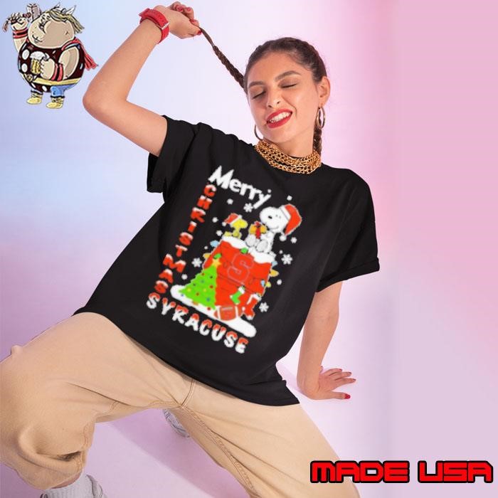 Syracuse Orange Snoopy And Woodstock Merry Christmas Ladies tee
