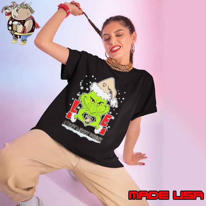 The Grinch Love Heart 2024 Army Black Knights Football Christmas Ladies tee
