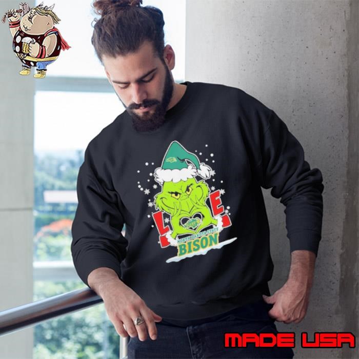 The Grinch Love Heart 2024 North Dakota State Bison Football Christmas Sweatshirt