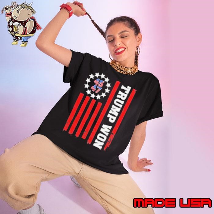 Trump Won 2024 45 47th President Usa Flag Trump Supporter Ladies tee