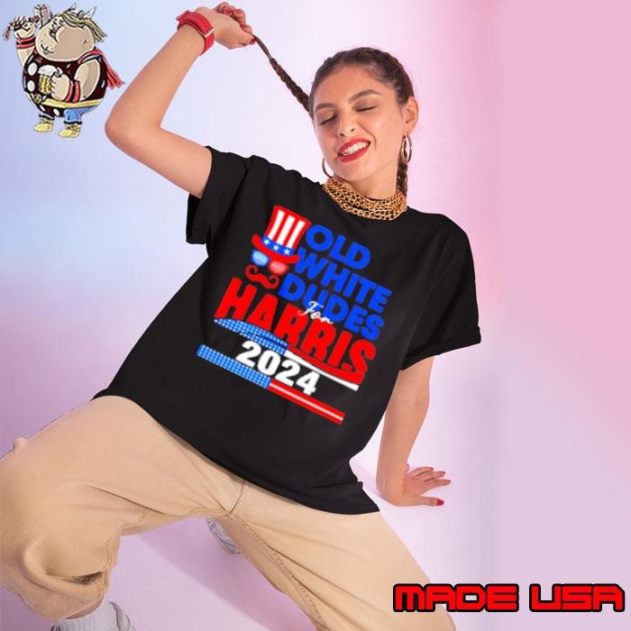 Vintage Old White Dudes for Harris 2024 American flag Ladies tee