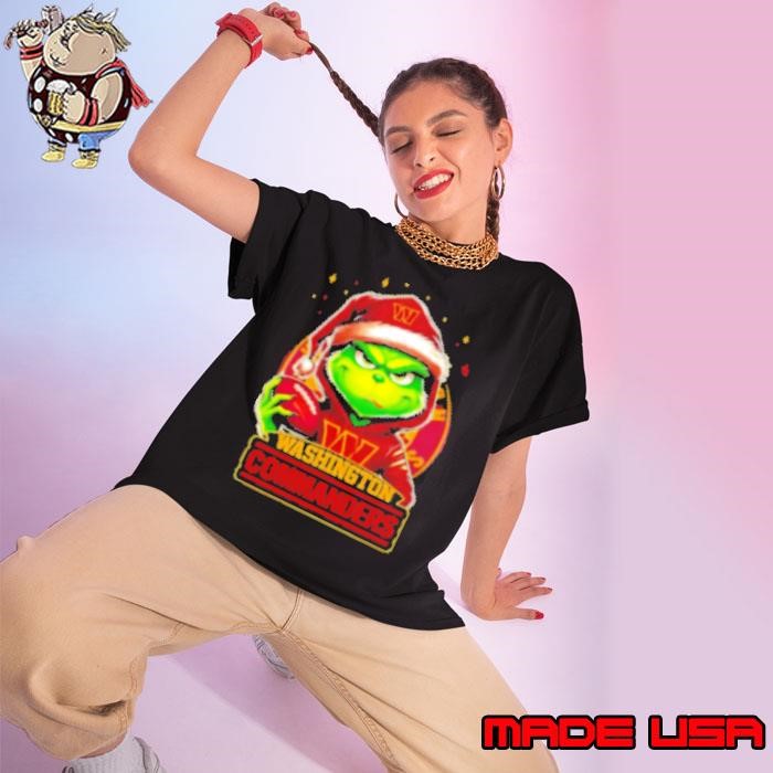 Washington Commanders Grinch wearing Santa hat Christmas 2024 Ladies tee