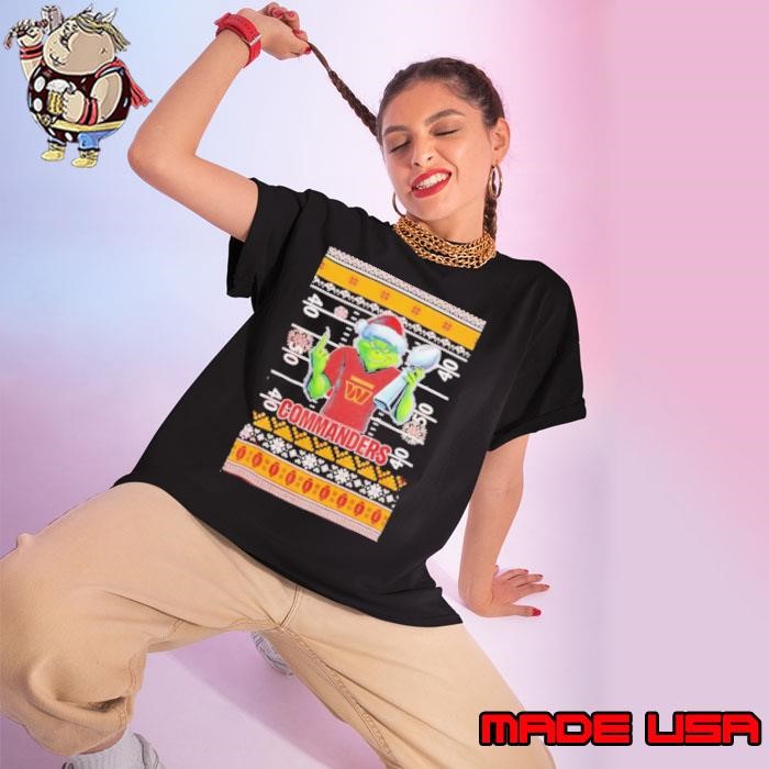 Washington Commanders X Grinch Christmas with Super Bowl Trophy ugly Christmas Ladies tee