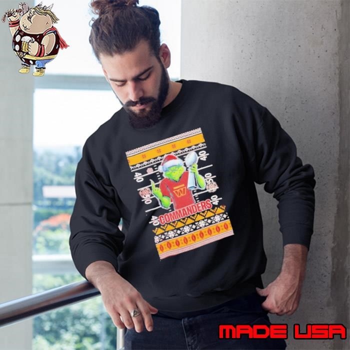 Washington Commanders X Grinch Christmas with Super Bowl Trophy ugly Christmas Sweatshirt