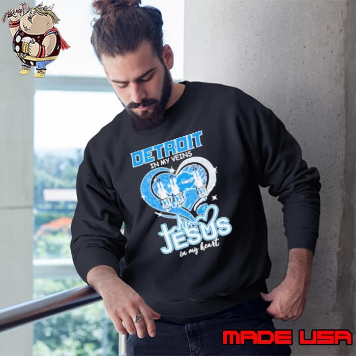Amon Ra St Brown Detroit Lions in my veins Jesus in my heart Sweatshirt
