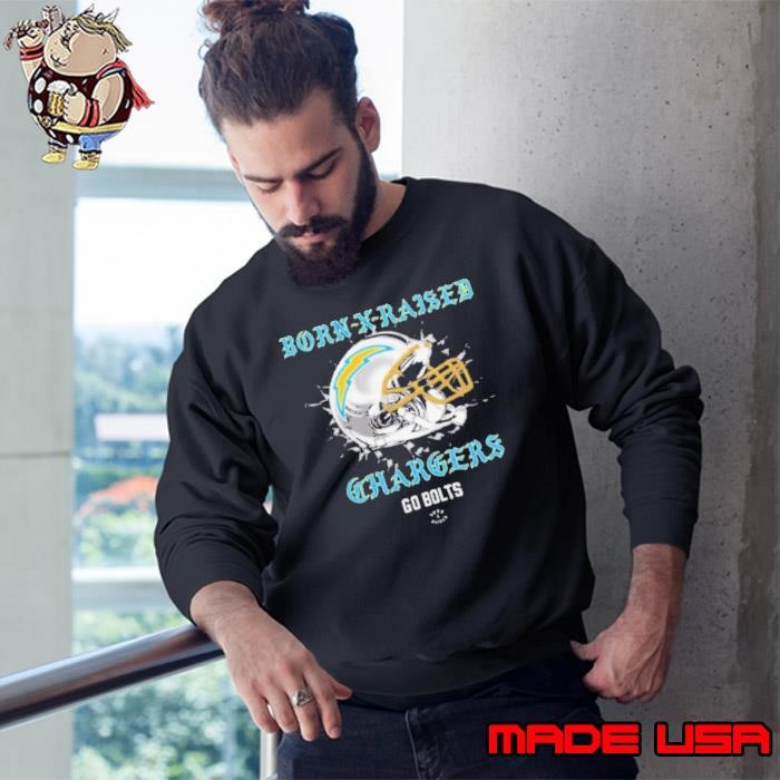 Born X Raised Los Angeles Chargers Go Bolts Helmet t Sweatshirt